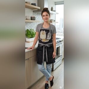 Upcycled  Apron With Pusheen and Stormy Munching On Nachos